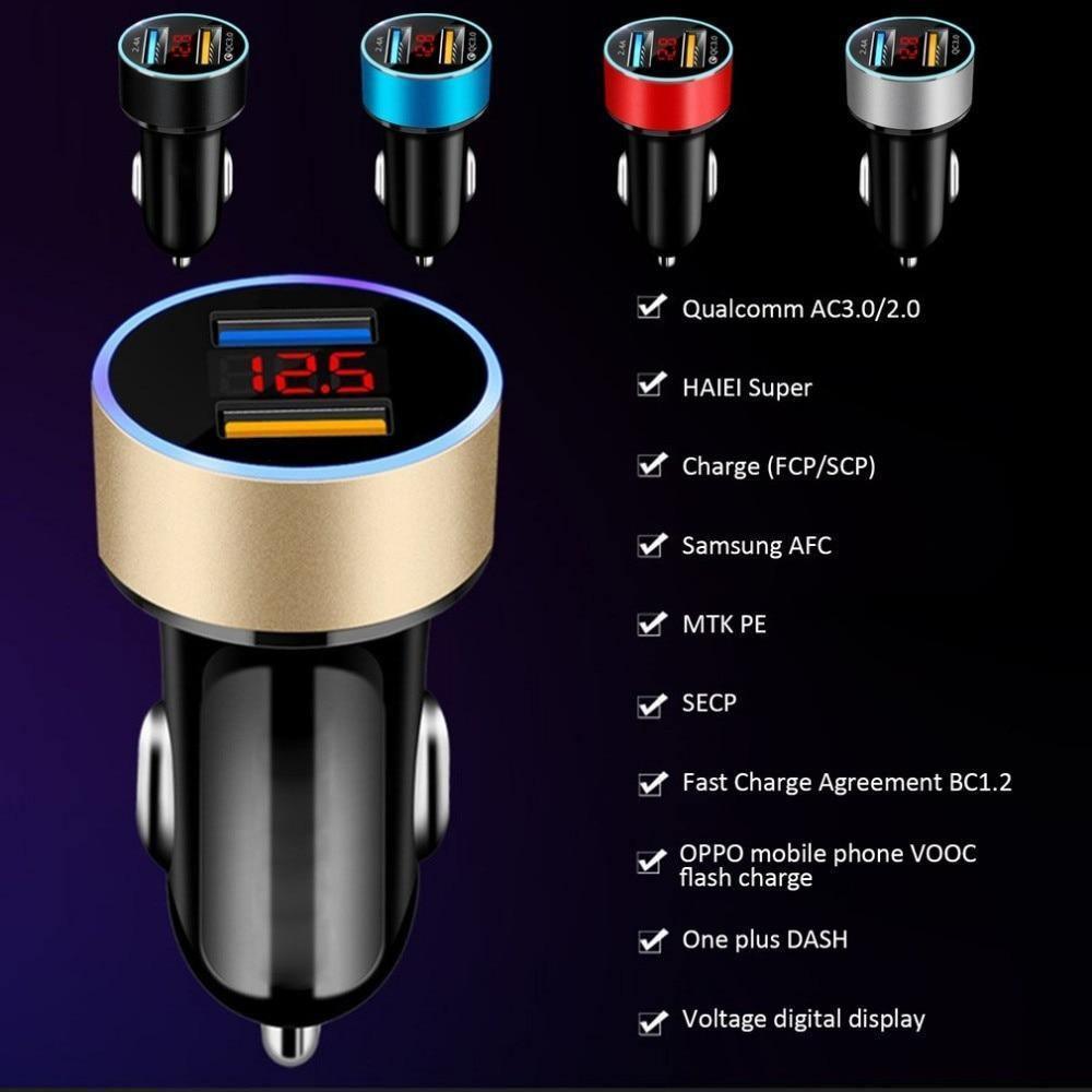 Chargeur de voiture universel LED 4,8A Adaptateur de charge rapide pour téléphone portable dans la voiture avec affichage Charge rapide Double USB