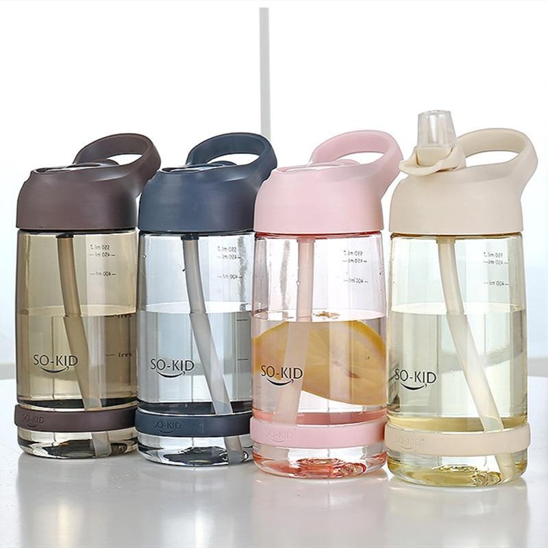 Bouteille d'eau portable avec paille en plastique sain, gourde de voyage pour sport et boissons pour enfants