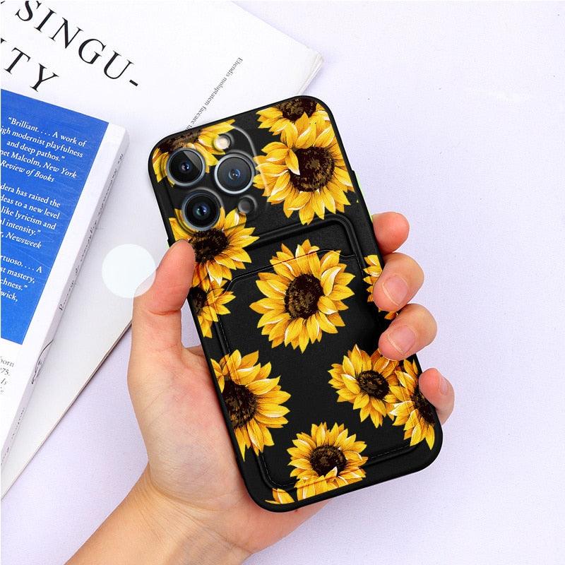 Magnifiques étuis en silicone souple anti-rayures pour iPhone 13 Pro Max. Étui portefeuille en silicone avec porte-cartes pour iPhone 13 Mini, 13ProMax, 13Pro. Étui iPhone avec porte-cartes, motif fleur et papillon.