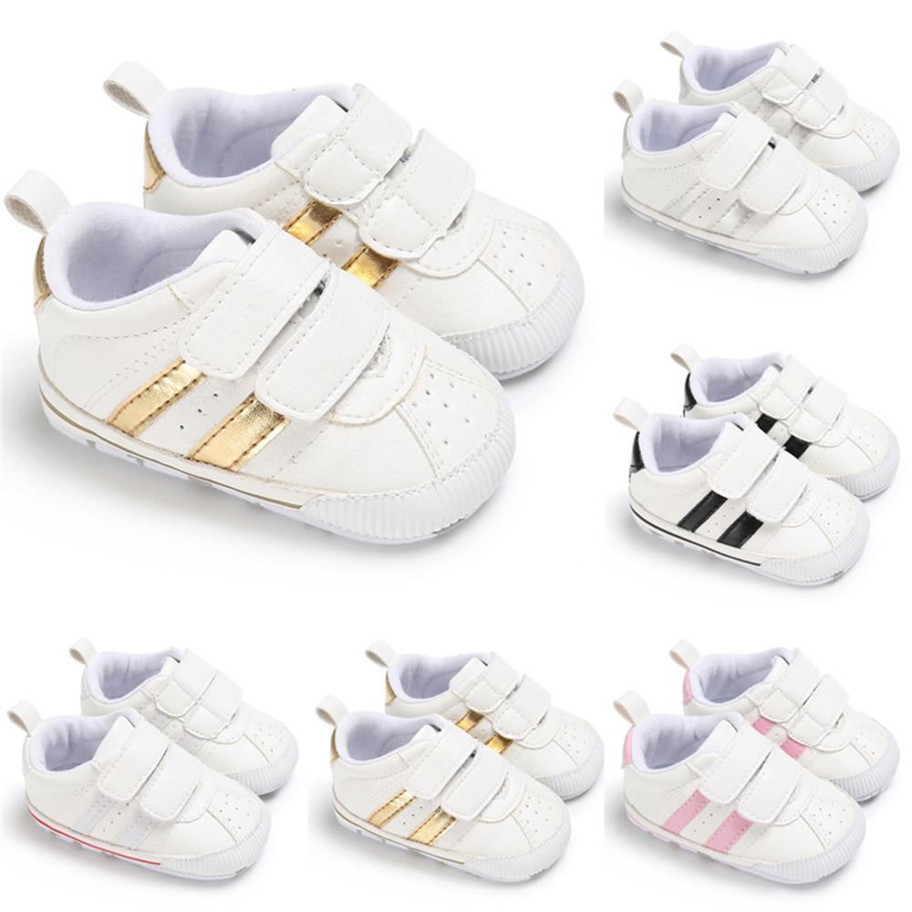 Chaussures de marche souples à scratch en cuir antidérapantes pour bébés garçons et filles