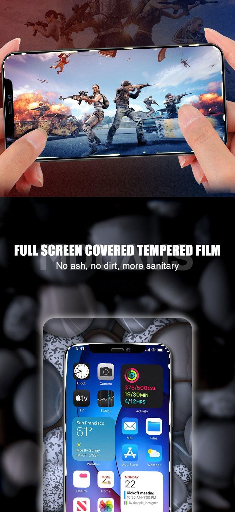 Verre de protection intégral 9999D pour iPhone 11 12 Pro XS Max X XR 12 mini, protection d'écran pour iPhone 8 7 6 6S Plus, film en verre trempé, coque de protection avant en verre trempé intégral pour iPhone