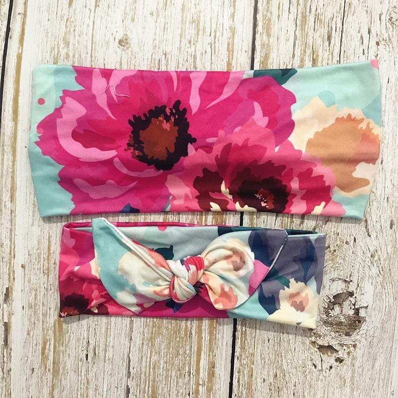 Bandeaux de luxe élégants mère et bébé pour fille, Bandeau à oreilles de lapin, Imprimé floral, Nœuds, Accessoires de cheveux parent-enfant