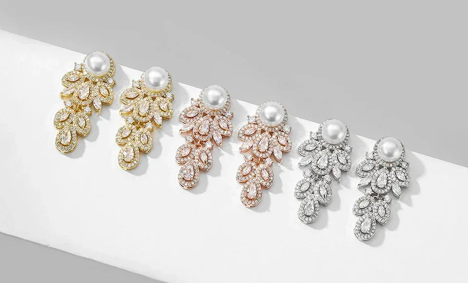 ZAKOL Nouvelle Mode CZ Zircon Cristal Feuille Dangle Boucles d'Oreilles pour Femmes Luxe De Mariage De Mariée Partie Bijoux