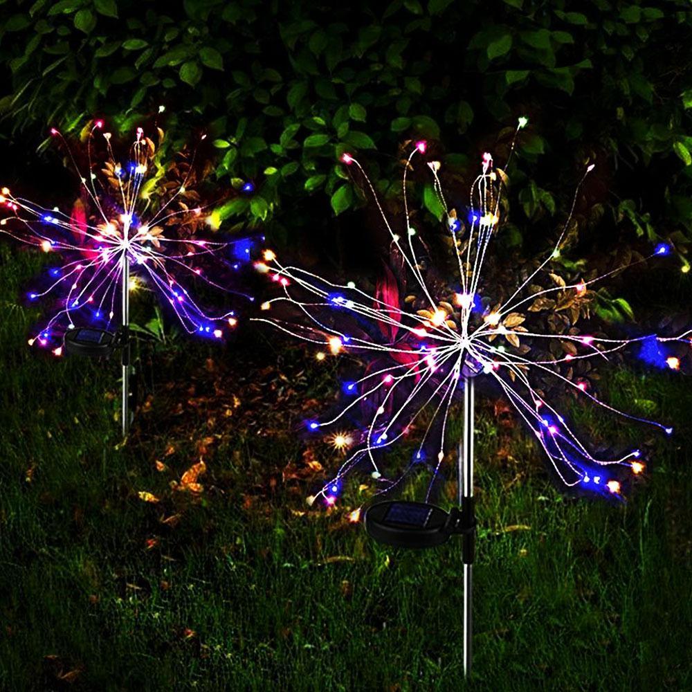 Lampe solaire LED de luxe moderne pour jardin en forme de feux d'artifice d'arbre avec fils de cuivre