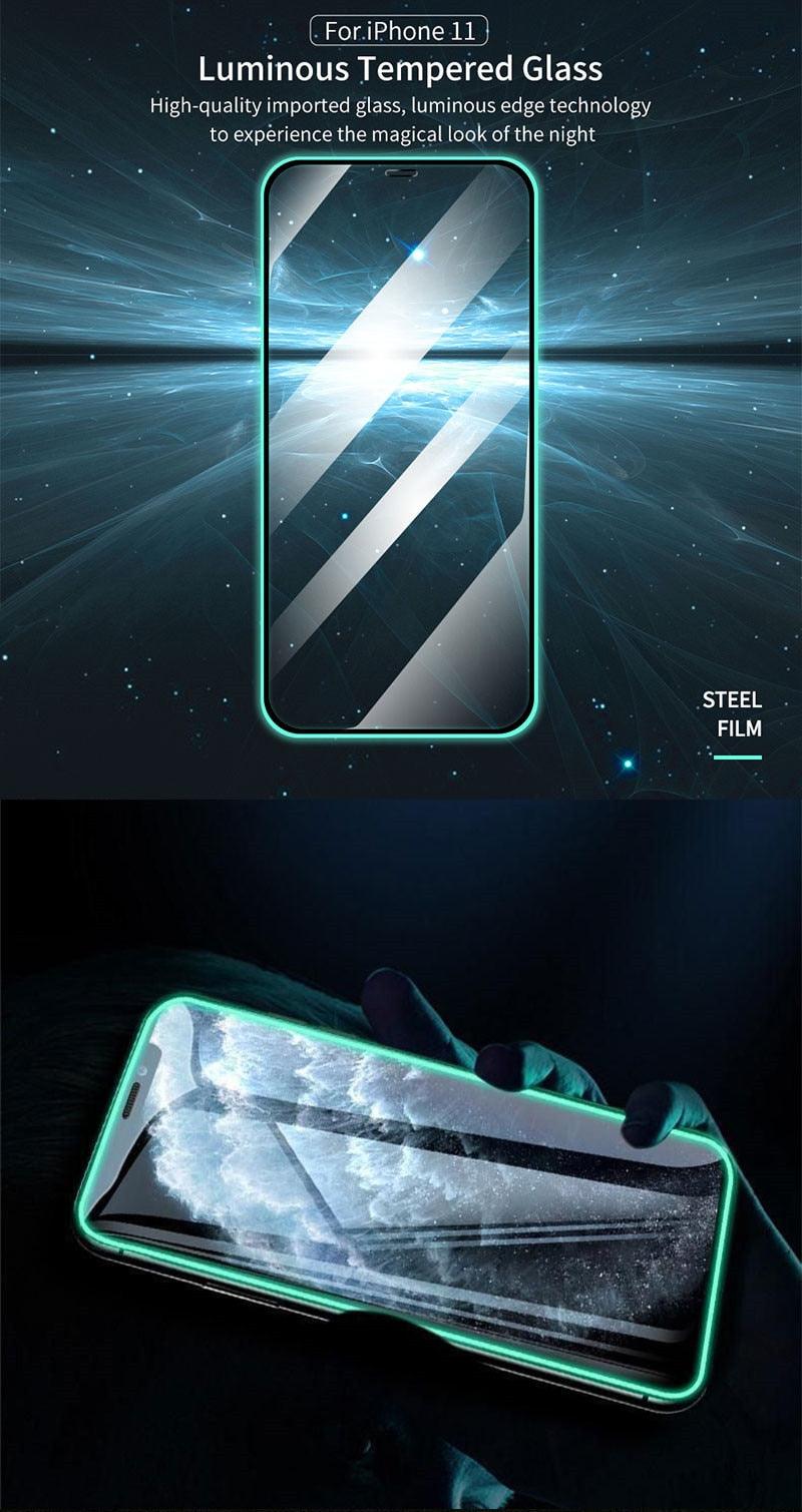 3 pièces protecteurs d'écran lumineux pour iPhone 14 11 Pro Max 12 Mini XR X XS, verre trempé lumineux pour iPhone 13 Pro Max 8 7 Plus, protecteur d'écran en verre trempé compatible avec iPhone