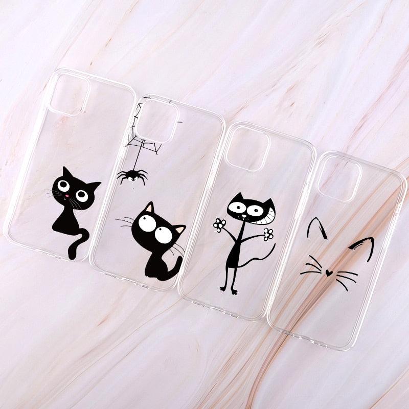 Housse de téléphone transparente motif chat noir mignon pour iPhone 14 14 Pro Max 14 Plus 13 Pro Max 13 12 11, coque de téléphone antichoc transparente avec motif chat imprimé pour filles, coque de téléphone souple et flexible en silicone transparent