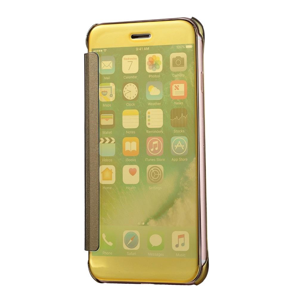 Étui à rabat de luxe pour iPhone, coque pour iPhone 11 12 13 14 avec fenêtres transparentes, miroir, fermeture magnétique simple, étui portefeuille unique et élégant pour iPhone