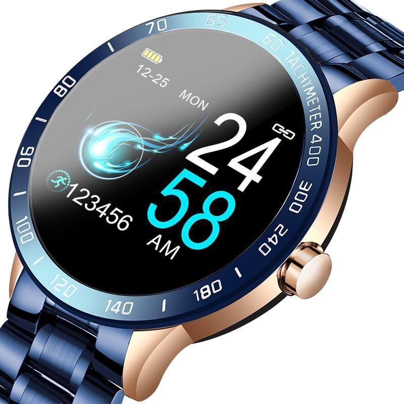 Montre connectée pour hommes avec écran LED et moniteur de fréquence cardiaque, tension artérielle, tracker de fitness, montre intelligente de sport étanche