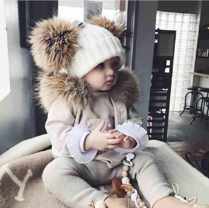 Tendance moderne Enfants Hiver Bébé Tout-petit Chapeau Casquette avec deux pompons doubles Oreilles Chapeau drôle