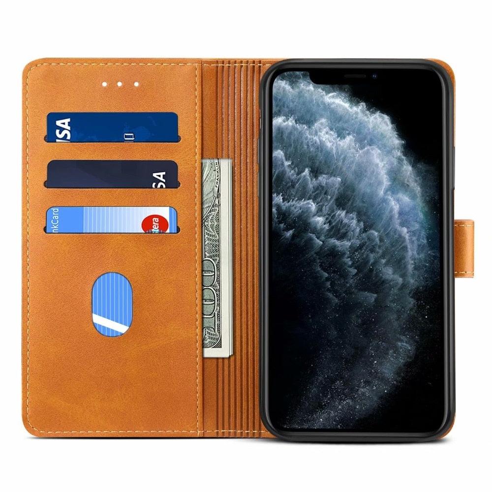 Étui à Rabat Magnétique en Cuir Rouge de Luxe pour iPhone 14 12 13 11 11 Pro Max XR XS Max X, Housse Portefeuille pour iPhone avec Emplacements pour Cartes, Béquille et Boucle Magnétique