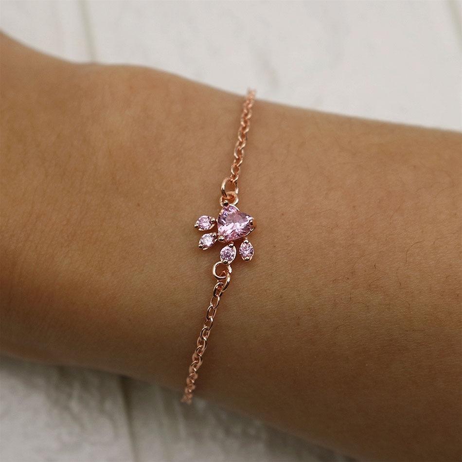 Élégant Bijoux de Mariage Moderne Chien Chat Patte Ours Griffe Cœur Rose AAA Zircon Cubique Chaîne Maillons Or Rose Bracelets de Luxe pour Femmes Bijoux de Fête Cadeau