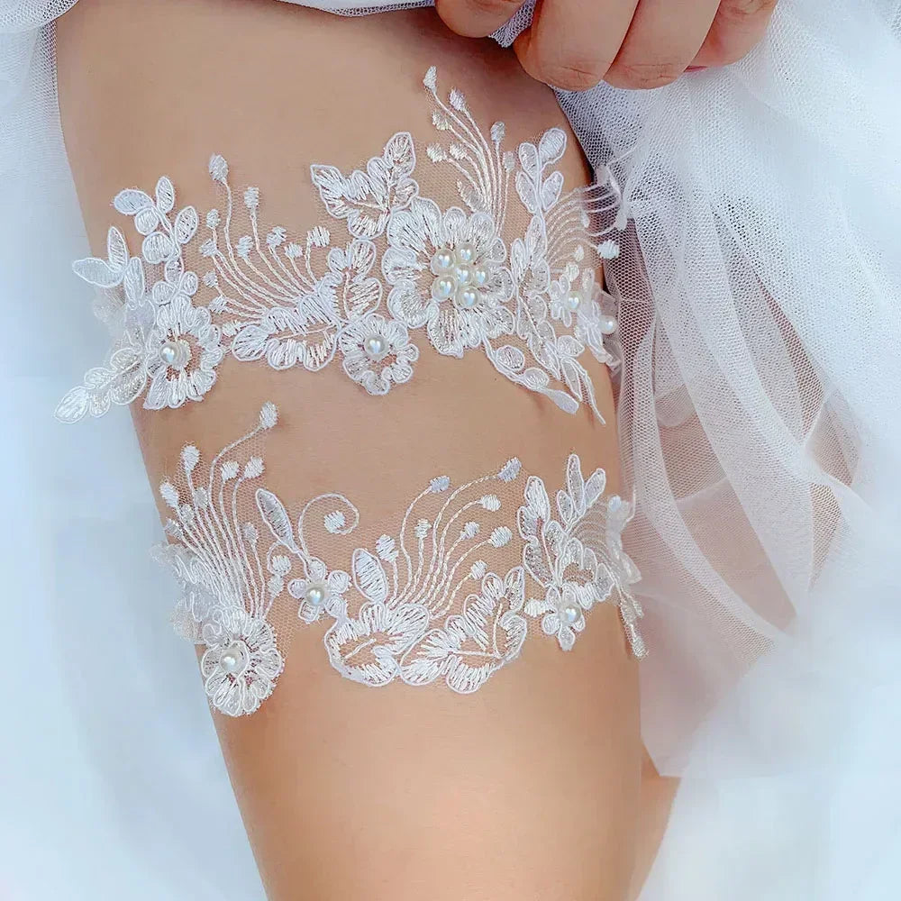 K03 2 PCS Jarretelle de mariée sexy en dentelle fleur cristal perles jarretelle de cuisse bague de cuisse jarretelle de mariée jarretelle de bas femme fille