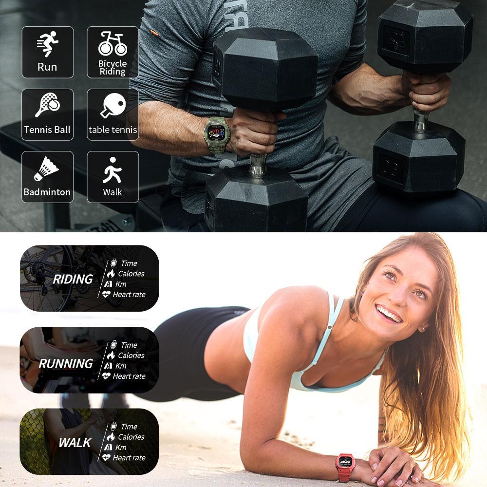 Montre connectée militaire Ocean Army pour hommes et femmes, pour le fitness et le sport, avec suivi de la pression artérielle, notifications de messages, moniteur de fréquence cardiaque et horloge, pour Android