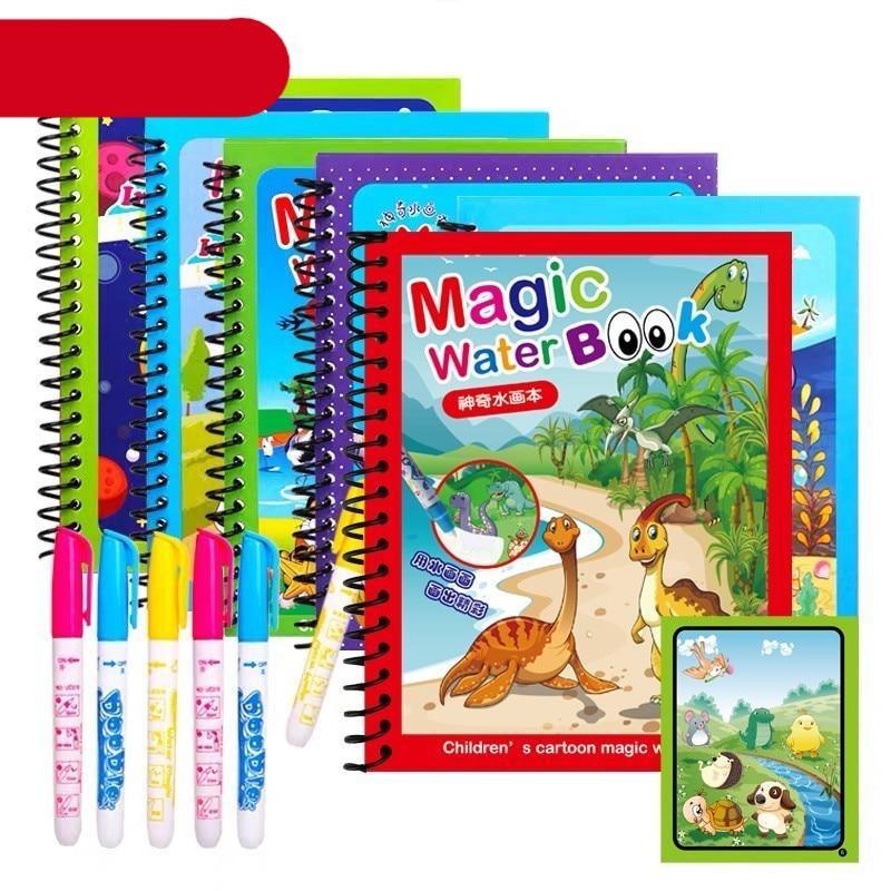 1 livre magique à colorier à l'eau, dessins animés, avec stylo de gribouillage, planche à dessin, jouets pour enfants, cadeau d'anniversaire