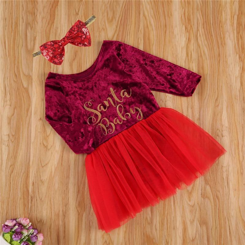 Bébé Filles 0-18 Mois Robe de Noël à Manches Longues Rouge avec Motif Imprimé Lettres, Cadeau Parfait pour les Fêtes