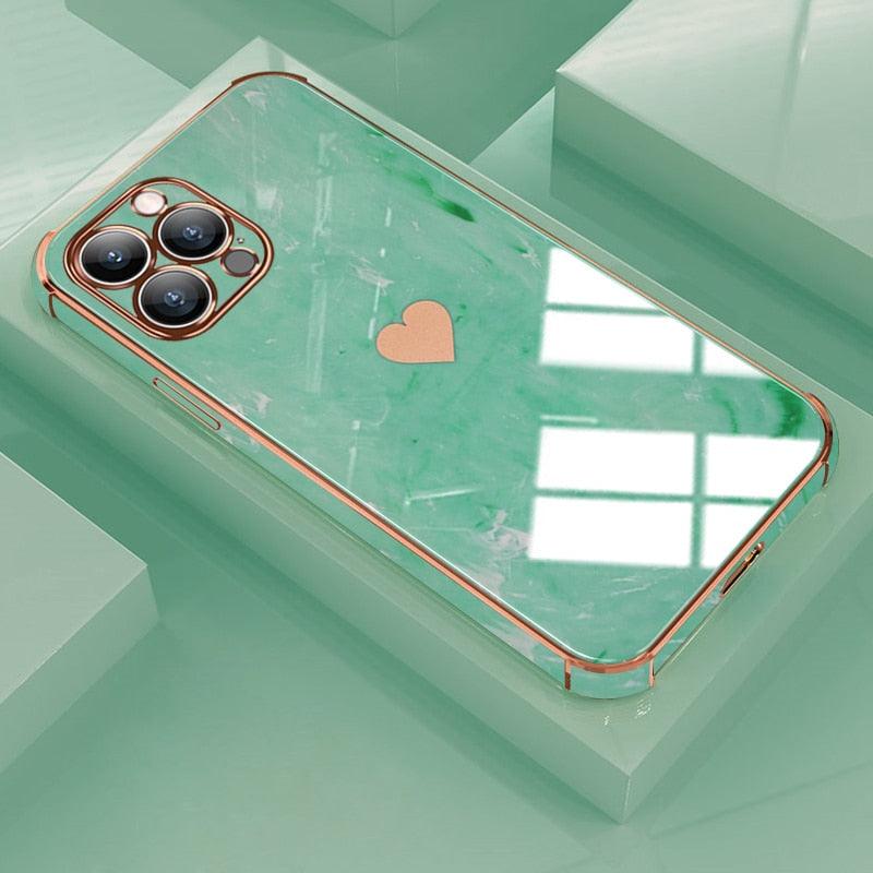 Étui Souple Antichoc de Luxe pour iPhone 13 12 11 Pro Max XS XR X R 8 7 Plus iPhone12 12Pro iPhone11 Housses Texture Marbre Étui de Téléphone de Luxe Motif Cœur Latéral Mignon Petit Étui Souple Antichoc de Protection Complète de l'Objectif pour iPhone