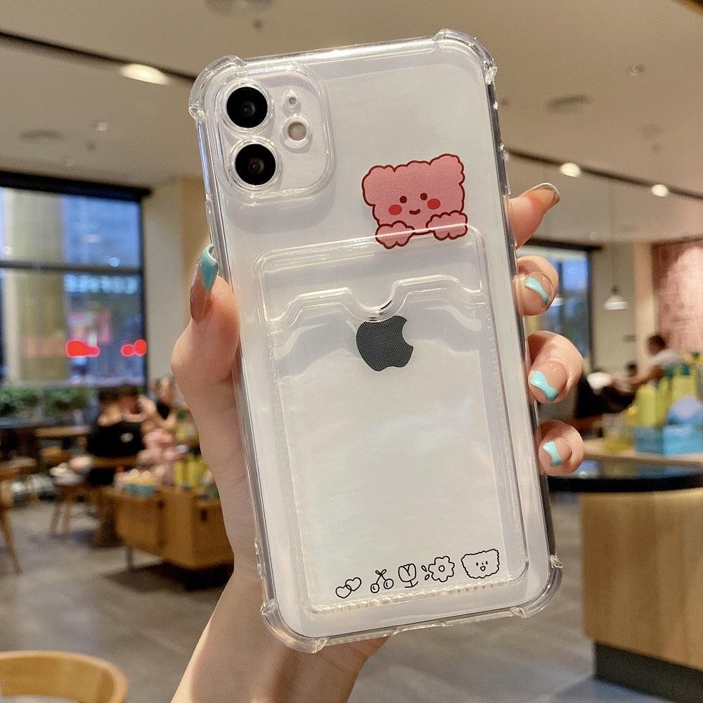 Coque de téléphone charmante pour cartes pour iPhone 14 13 12 11 Pro Max 7 8 Plus X XR XS Max Étui portefeuille transparent avec pare-chocs souple Housse arrière drôle pour couple Étui souple transparent pour iPhone