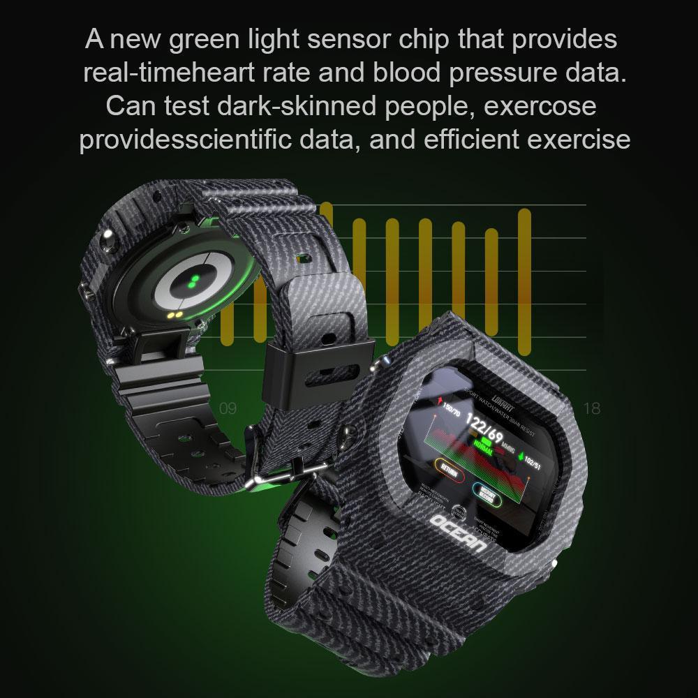 Montre connectée militaire Ocean Army pour hommes et femmes, pour le fitness et le sport, avec suivi de la pression artérielle, notifications de messages, moniteur de fréquence cardiaque et horloge, pour Android