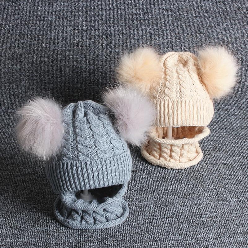 Ensemble bonnet et écharpe mignons pour bébé - Bonnet d'hiver en tricot chaud avec pompon pour bébé fille