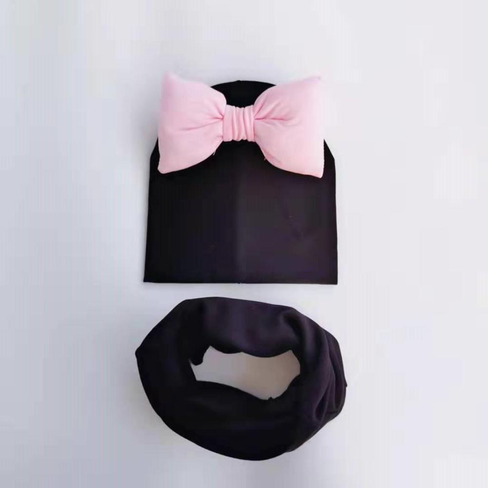 Ensemble Bonnet Bébé Fille grand nœud Papillon en Coton avec Col Écharpe pour Filles Bébé