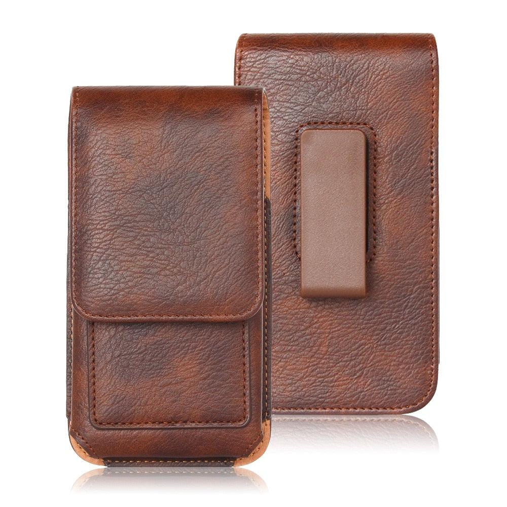 Étui universel en cuir pour iPhone Étui vertical en cuir PU pour hommes avec clip ceinture pour iPhone Sac banane avec clip ceinture pour téléphone portable de 3,5 à 6,3 pouces Housse de téléphone
