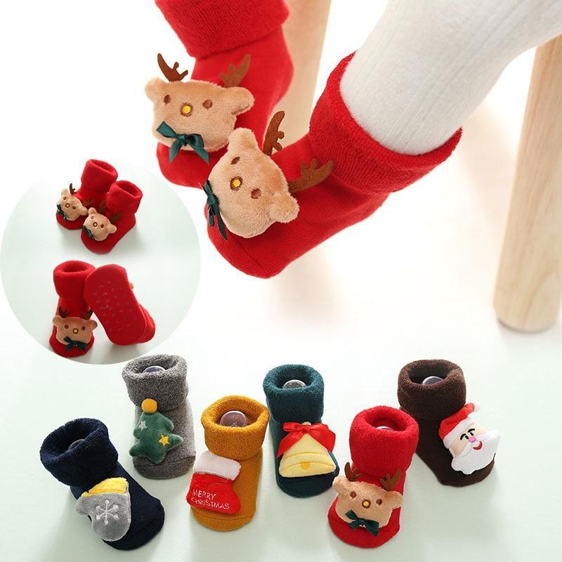 Chaussettes de Noël modernes de luxe pour enfants avec poupée, bébé, chaud, élan, antidérapantes, nouveau-né, pour nourrissons et tout-petits.