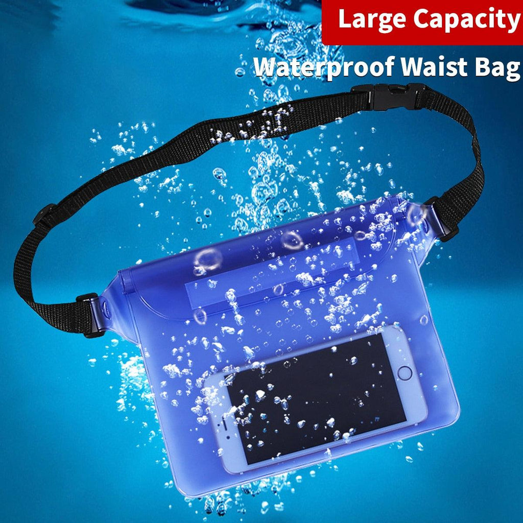 Sac de natation étanche 3 couches Sac de plage de plongée étanche à l'eau Sac de taille pour téléphone portable sous-marin Étui étanche avec ceinture réglable Étui confortable pour téléphone