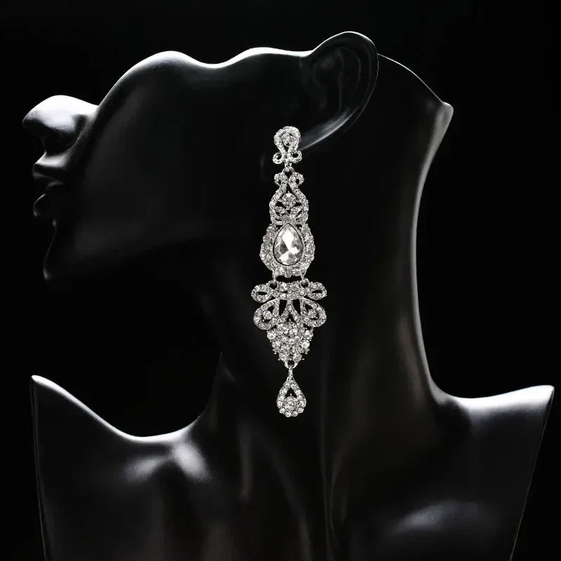 TREAZY Boucles d'oreilles pendantes de mariage en cristal pour femmes, couleur argent, pour mariées, cadeaux d'anniversaire, bijoux de fête