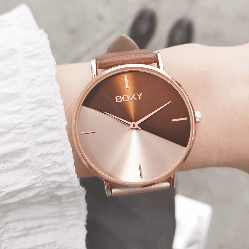 Montre Femme Cuir Or Rose Robe Horloge Féminine Luxe Marque Design Montres Femmes Simple Mode Montre Dames Pour Femmes et Filles