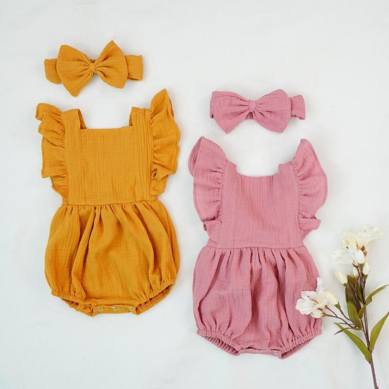 Grenouillères pour nouveau-nés Vêtements de bébé Barboteuse d'été en coton Combinaison une pièce Douce et élégante de style moderne