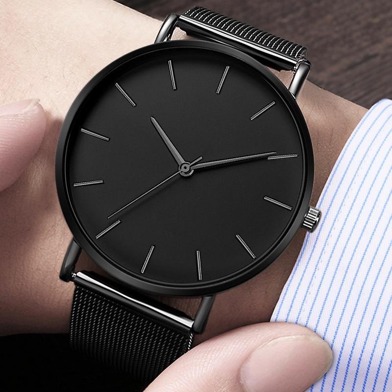STEVVEX Montre Homme Montres Décontractées à Quartz Simple Montre à Quartz en Métal Reloj Montre en Acier Inoxydable Maille Horloge pour Hommes et Garçons