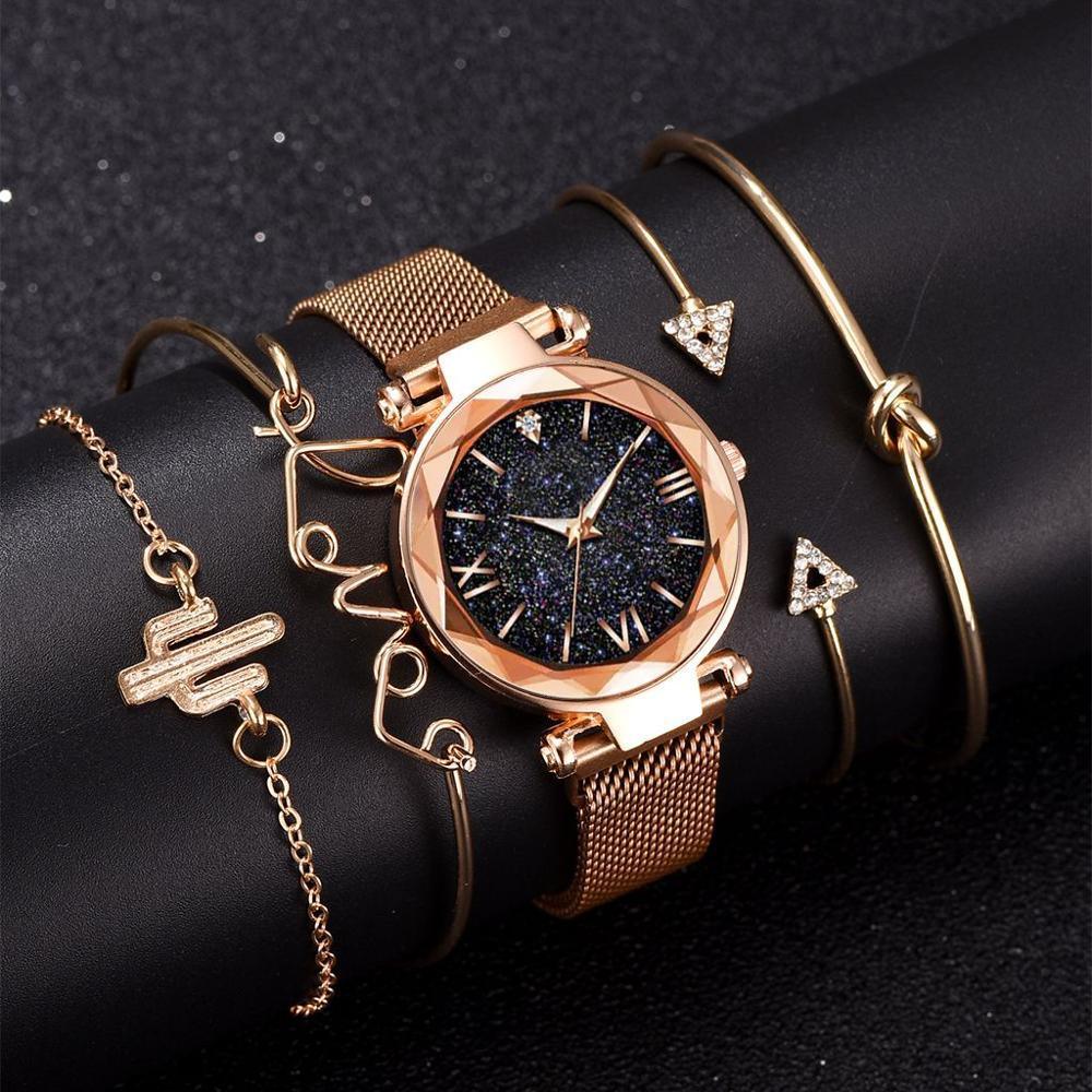 Nouvelles Montres de Luxe pour Femmes STEVVEX Montre-Bracelet à Quartz Magnétique Ciel Étoilé pour Femmes et Filles
