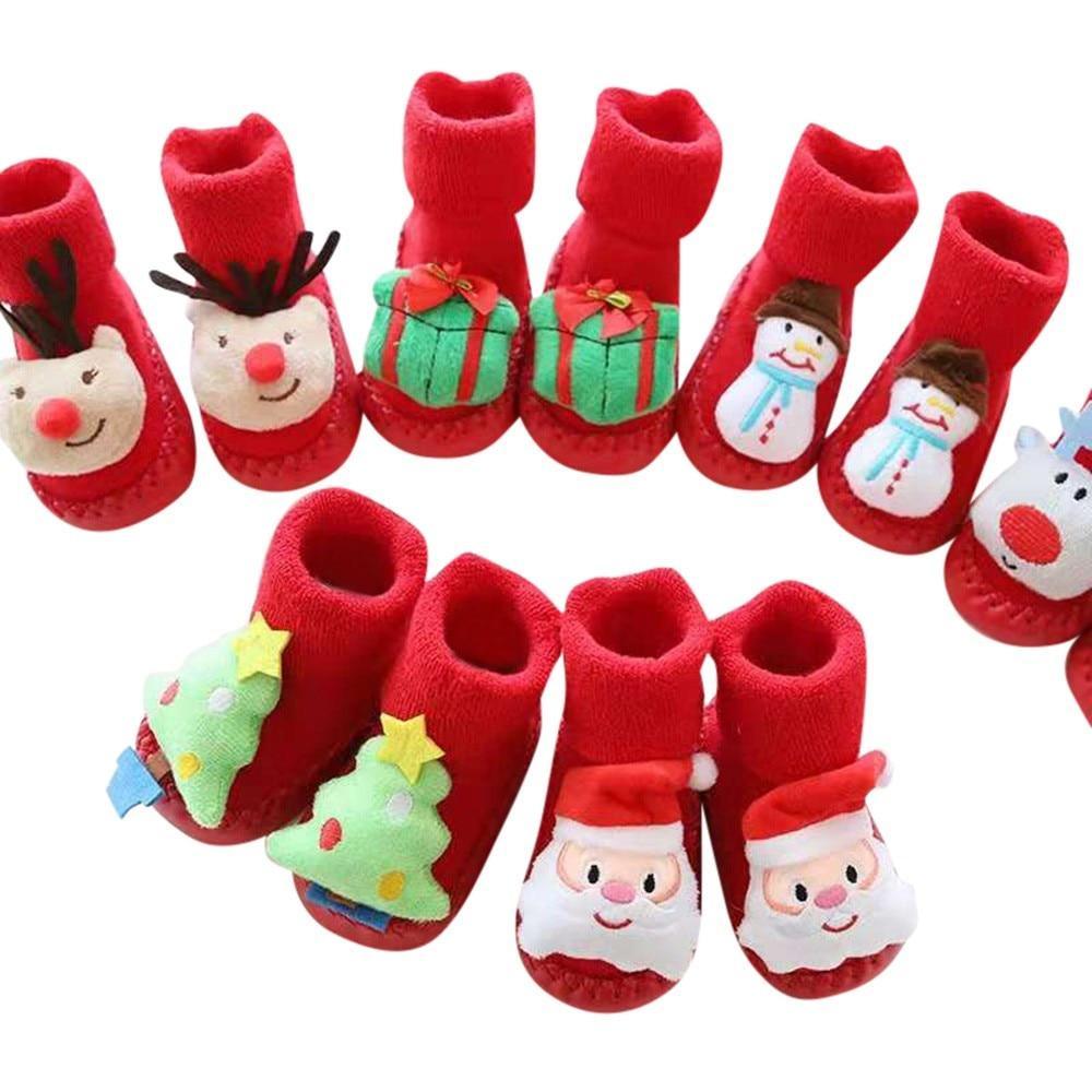 Chaussettes Bébé Noël Nouveau-né Pour Garçons/Filles Chaussettes de Sol de Noël Antidérapantes Chaussettes Premiers Pas Pour Bébé Enfants