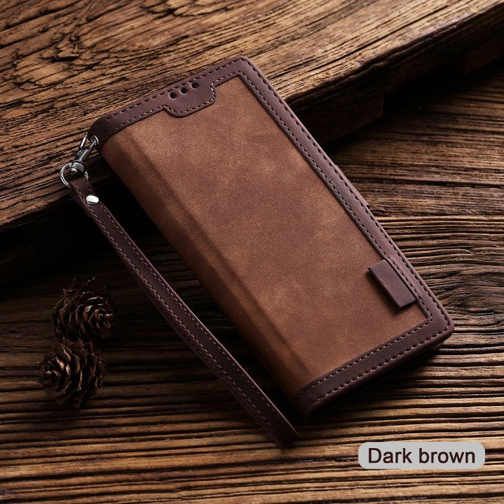 Étui portefeuille de luxe en cuir magnétique à rabat pour iPhone 14 13 12 Mini 11 Pro SE, avec porte-cartes, béquille, fentes pour cartes et argent, protection intégrale à 360°