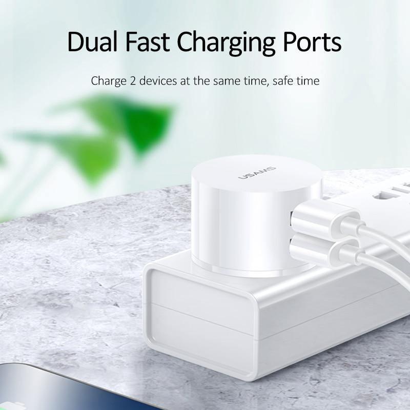 Chargeur mural blanc à charge rapide 2,1 A avec 2 ports et prise UE/RU/US pour téléphones mobiles ronds
