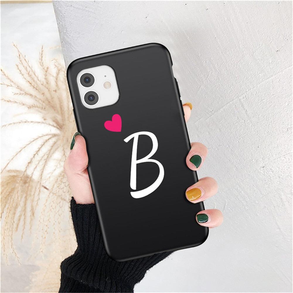 Étui de téléphone élégant pour femme avec lettre initiale A-Z Cœur d'amour pour couples compatible iPhone 13 12 Pro Max Mini, Housse de luxe en silicone souple avec initiale de nom