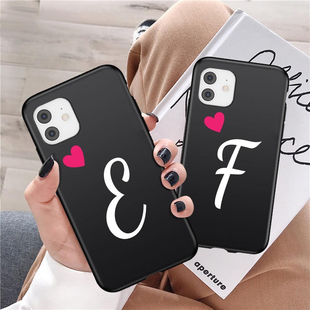 Étui de téléphone élégant pour femme avec lettre initiale A-Z Cœur d'amour pour couples compatible iPhone 13 12 Pro Max Mini, Housse de luxe en silicone souple avec initiale de nom
