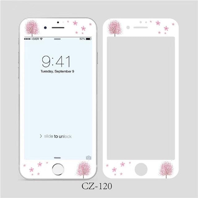 Verre trempé incurvé 3D pour iPhone 6 6s 7 8 Plus, motif fleurs tendance, protecteur d'écran, film de protection, protecteur d'écran en verre trempé conçu pour iPhone