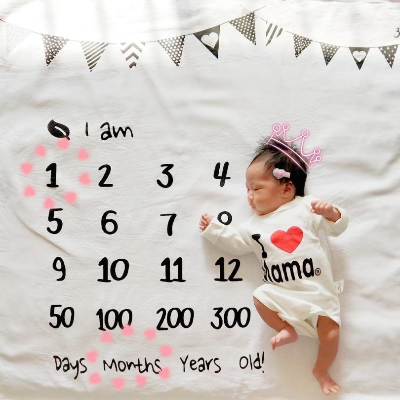 Couverture de photographie pour bébé avec repères de croissance mensuels, serviette de fond, jolie tapis souvenir