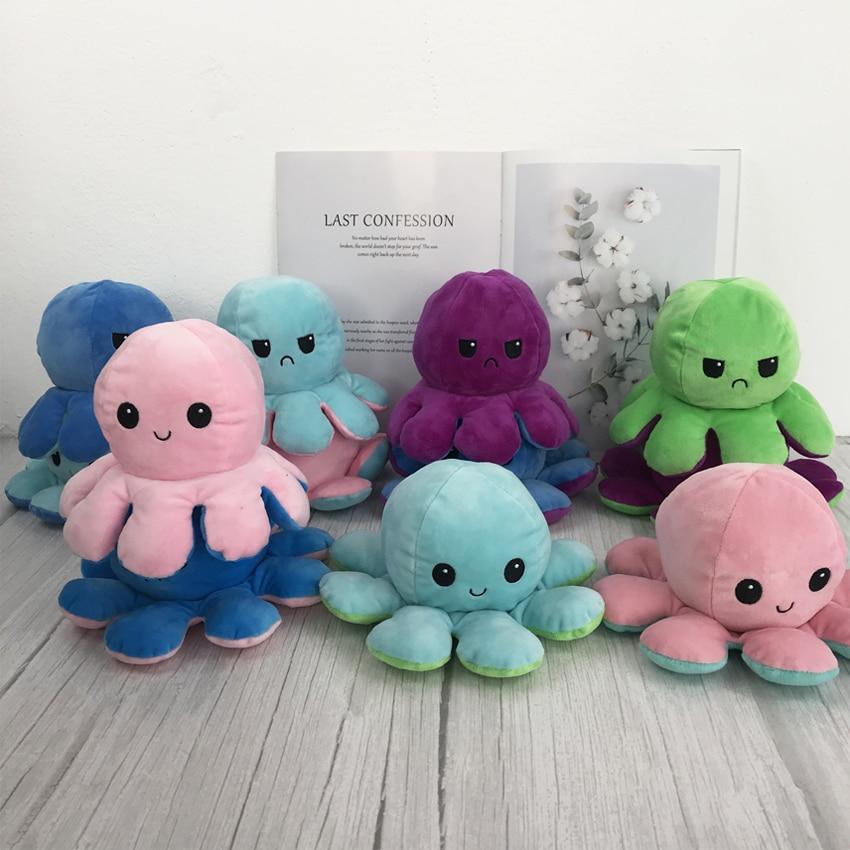 Poulpe en peluche réversible doux, jouet en peluche animal, accessoires pour la maison, poupée animal mignonne, cadeaux pour enfants, jouet en peluche pour bébé