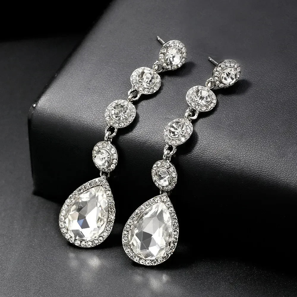 TREAZY Boucles d'oreilles pendantes de mariage en cristal pour femmes, couleur argent, pour mariées, cadeaux d'anniversaire, bijoux de fête