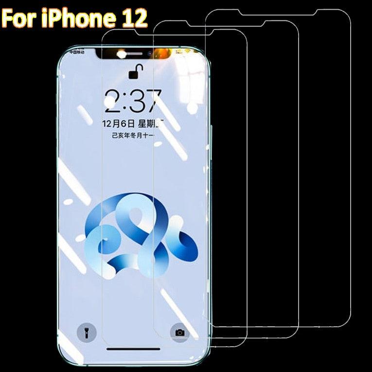 Protections d'écran en verre trempé HD pour iPhone 12 12 Max/12 Pro Film avant iPhone X 6/6s 7 8 11 Pro Max Protection d'écran transparente hautement résistante aux rayures en verre de protection plein écran pour iPhone