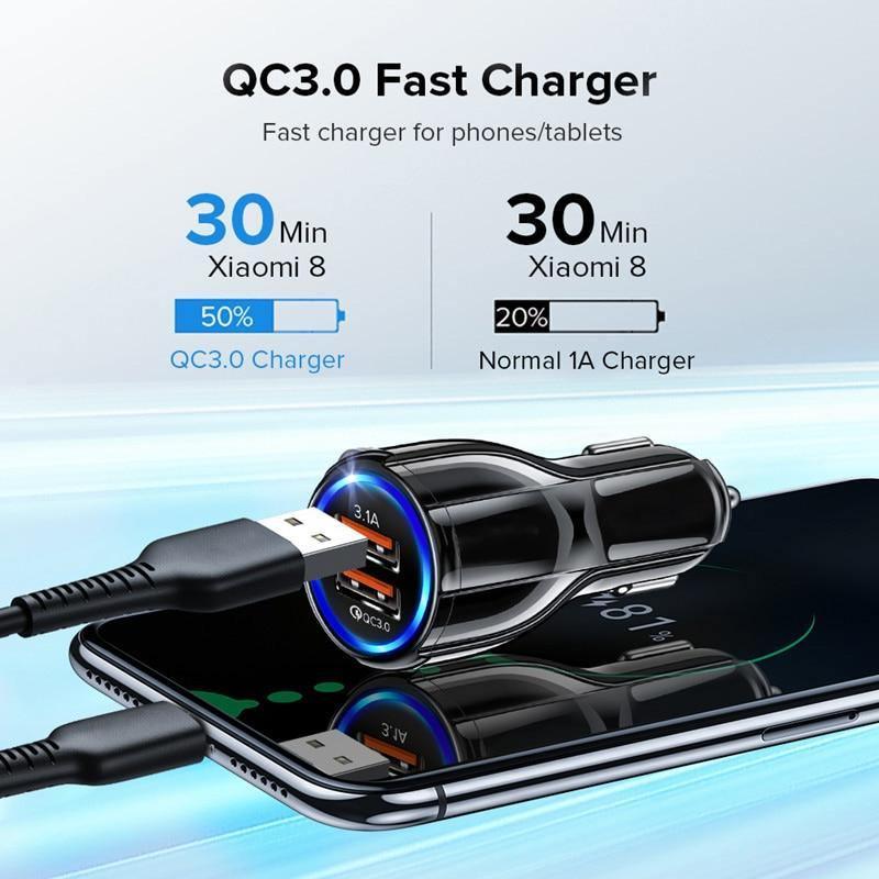 Chargeur de voiture LED 18W 3,1A double USB charge rapide QC adaptateur de chargeur de téléphone gadgets de voiture