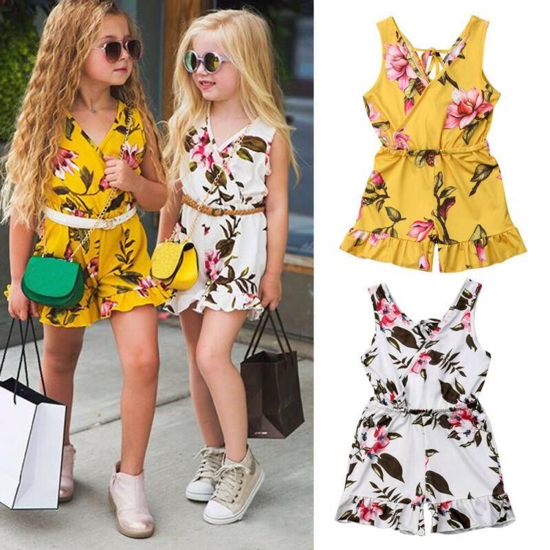 Vêtements de fille de luxe modernes pour enfants, bébés filles, combinaison florale, grenouillère sans manches, ensemble de vêtements, robe pour filles au design floral moderne d'été
