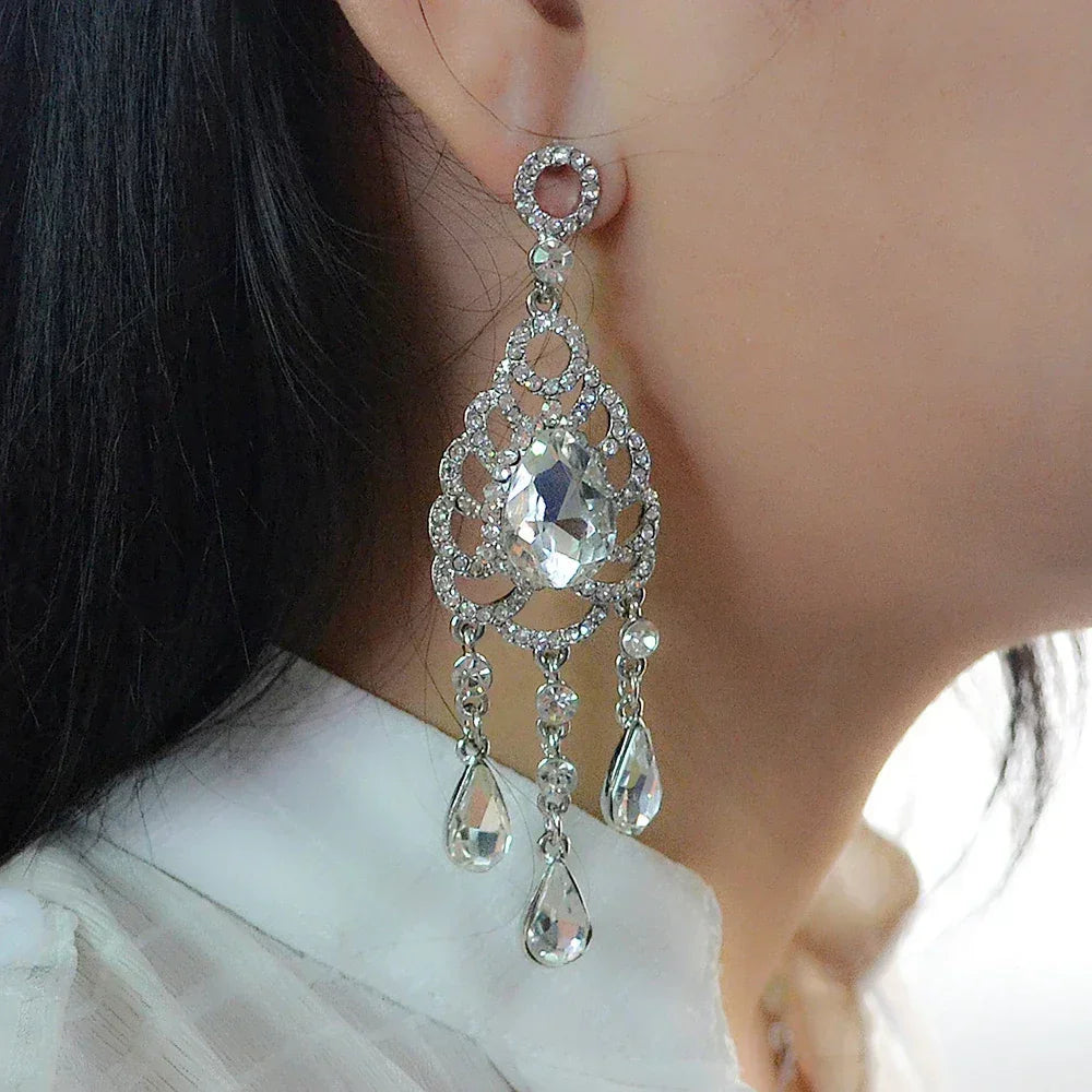 TREAZY Boucles d'oreilles pendantes de mariage en cristal pour femmes, couleur argent, pour mariées, cadeaux d'anniversaire, bijoux de fête