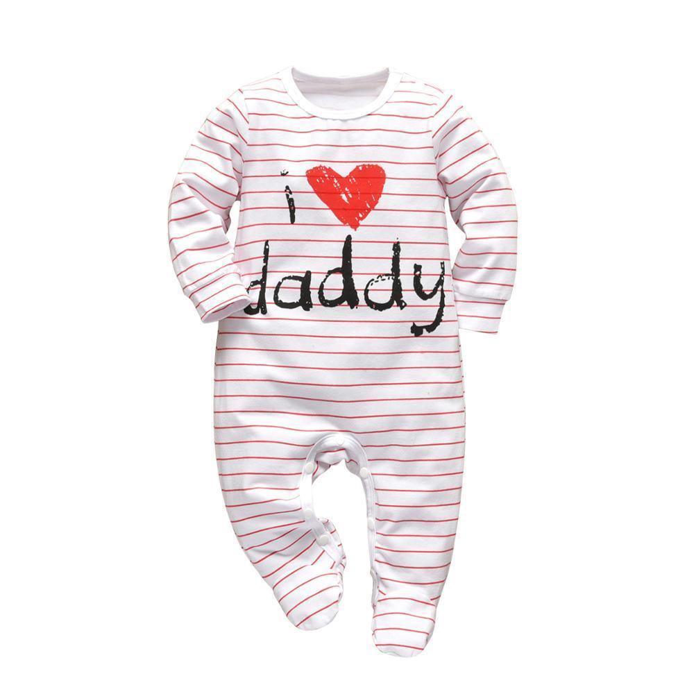 Grenouillère bébé nouveau-né pyjama coton mignon lettre "J'aime papa et maman" manches longues barboteuses vêtements pour bébés enfants