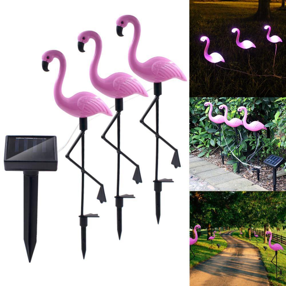 ENSEMBLE DE 3 LAMPES SOLAIRES LED MODERNES Flamant Rose Pour Jardin Et Cour Avec Station De Base – Éclairage Décoratif Pour Allée, Chemin Et Paysage