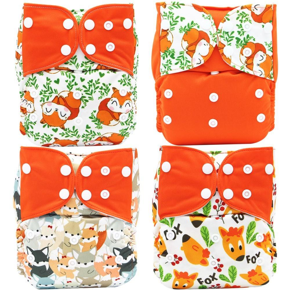 Lot de 4 couvre-couches lavables, écologiques et réglables pour bébés et enfants, en tissu imprimé réutilisable