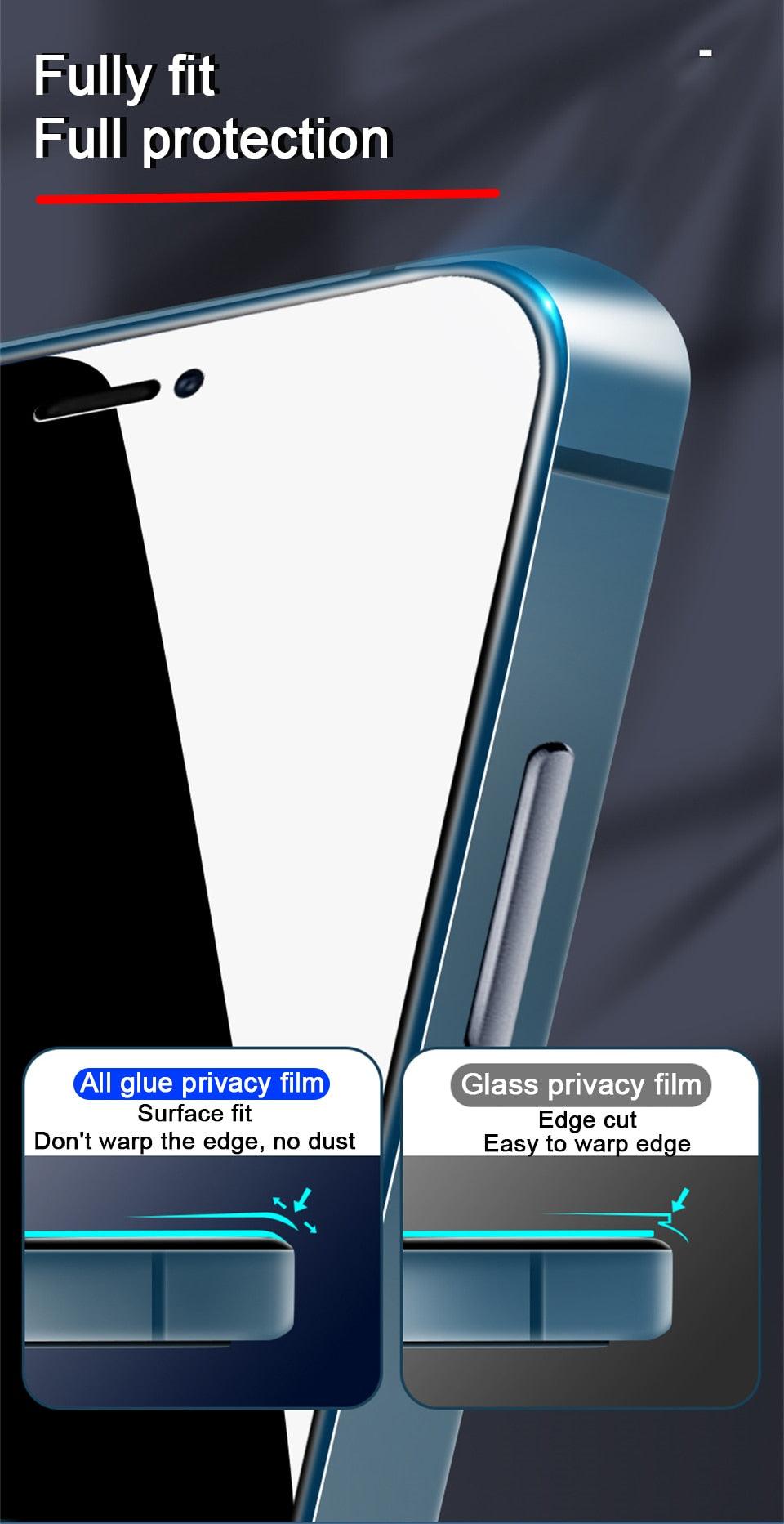 Film en céramique anti-espion pour Iphone 13 12 11 Pro Max Mini Xr Xs Max Se 2020 8 6s 7 6 Plus Se3 Protection d'écran de téléphone portable Film de protection d'écran ultra-transparent anti-rayures pour Iphone
