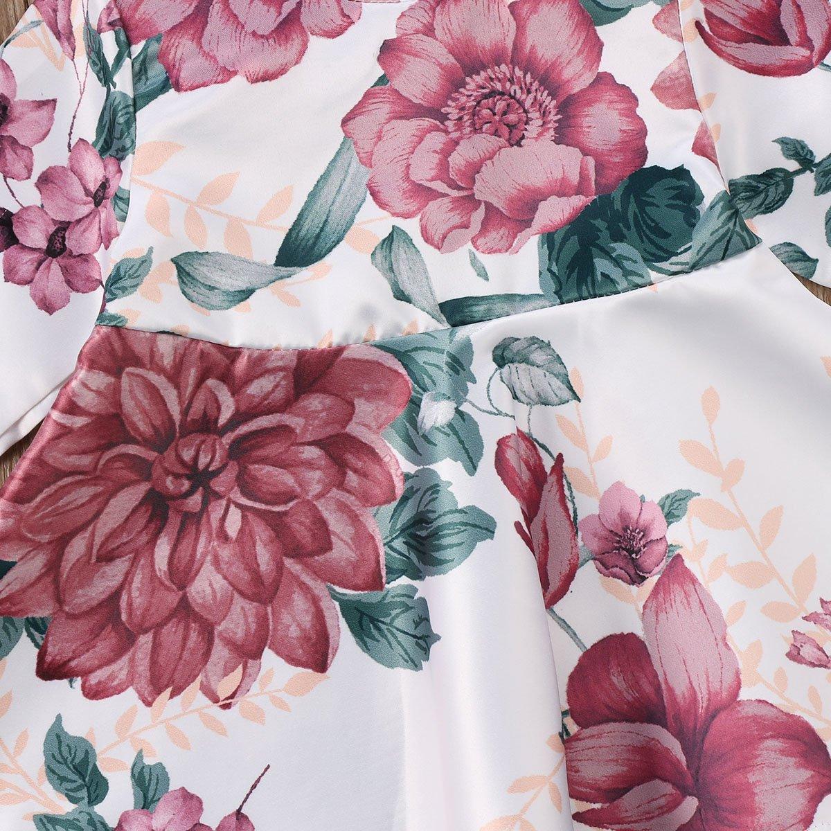 Bébé Fille Nouveau-né Robe Florale Enfants avec Robe Manches Longues + Bandeau Tenues Ensemble Vêtements Robe Moderne pour Filles